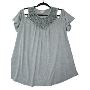Greige Women's L/G Cut Out Flutter Sleeve Crochet Top Casual Blouse Blue Green‎